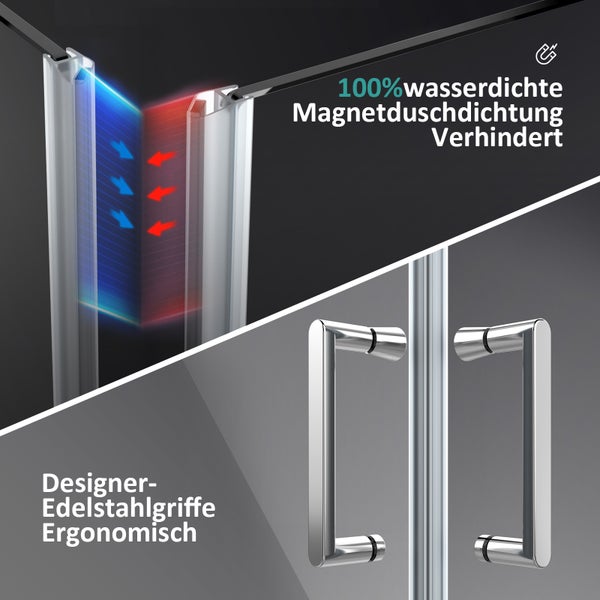 EMKE Duschkabine Eckeinstieg Dusche Duschabtrennung mit 5 mm NANO-Glas, 90x90cm, Höhe: 195cm