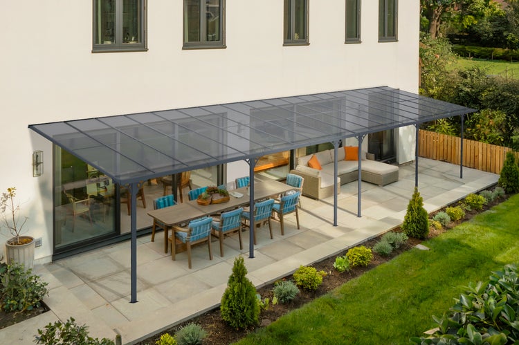 Angebaute Pergola/Carport 33m² KLEO 1100L300 Aluminium Grau