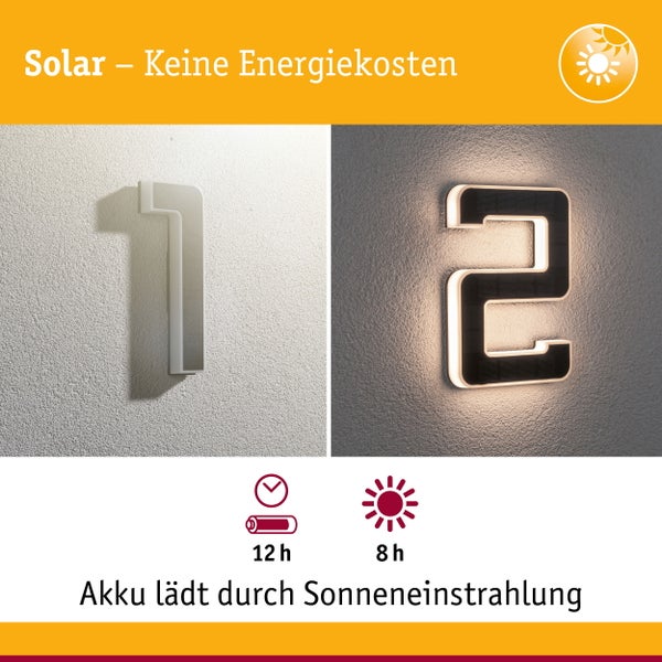 Set Solar LED Hausnummernleuchte inkl. wechselbarer Akku Nummer 12 3000K 2x6lm 2x0,2W Schwarz