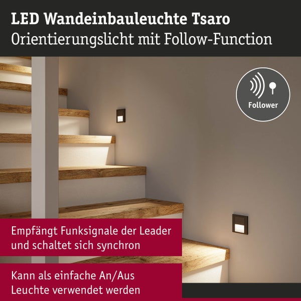 LED Wandeinbauleuchte Tsaro eckig 80x36mm 1W 80lm 230V 2700K Schwarz matt