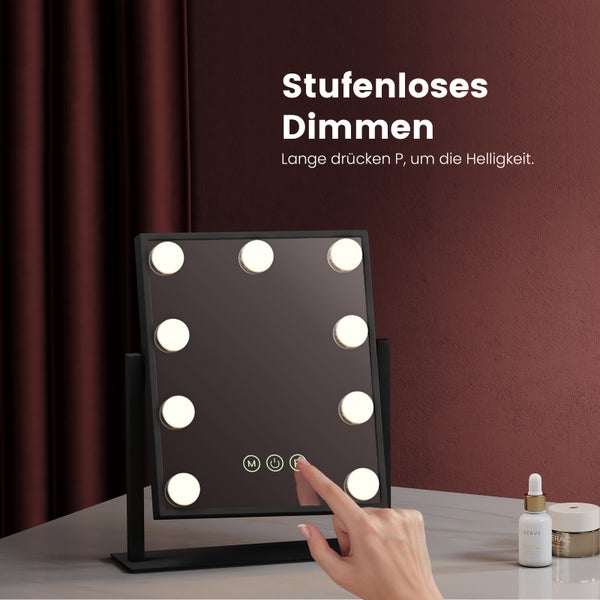 Beleuchteter Kosmetikspiegel mit Dimmfunktion auf einem Tisch