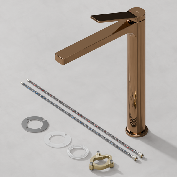 Emke Einhebel-Waschtischarmatur, Badarmaturen, Waschbecken Armatur - Schweizer Design, Minimalistisches Design，3/8 Zoll, Wassersparend, Korrosionsschutz, Warm- & Kaltwasser, Bleifreies Messing, Pflegeleicht -Rosengold