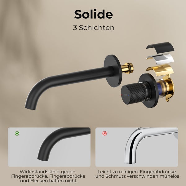 EMKE Unterputz Wandarmatur, 360° schwenkbar, 2-Loch Badarmatur aus Messing, Wandmontage für Waschbecken,288x210x70,Schwarz