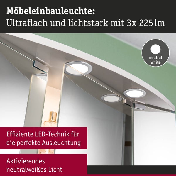 LED Möbeleinbauleuchten 3er-Set rund 65mm 3x2,5W 3x180lm 230/12V 4000K Eisen gebürstet