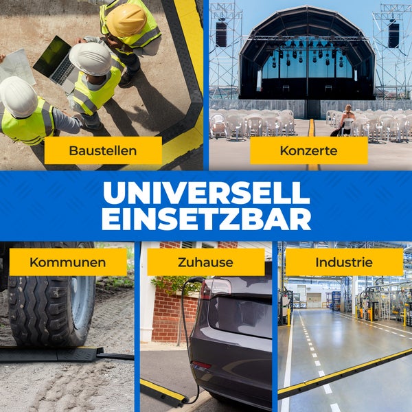 3 Kanal Ecke 45° Kabelbrücke mit Deckel überfahrbar Stolperschutz Rampe Brücke Protektor | 15 t Tragkraft | Gummi