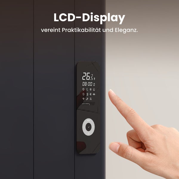 EMKE Elektro-Heizkörper 1000W Flachheizkörper Aluminium Wandmontierbar, LCD-Display Timing-Funktion Elektroheizung Überhitzungsschutz Anthrazit