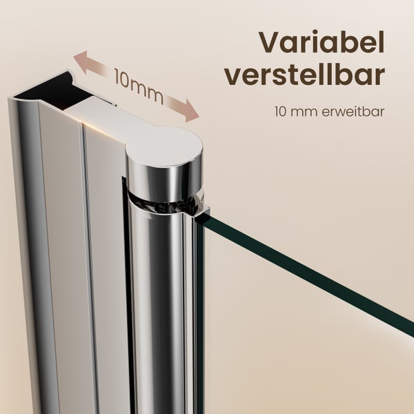 Detailansicht einer Duschkabine mit 10 mm Verstellbereich