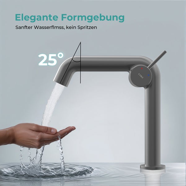 EMKE Einhebel-Waschtischarmatur, Badarmaturen, Waschbecken Armatur - Schweizer Design, Minimalistisches Design，G3/9, Wassersparend, Korrosionsschutz, Warm- & Kaltwasser, Bleifreies Messing, Pflegeleicht, Anthrazit Matt