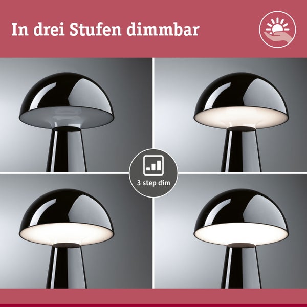 Akkuleuchte 3-Step-Dim Onzo IP44 dimmbar 2700K Schwarz