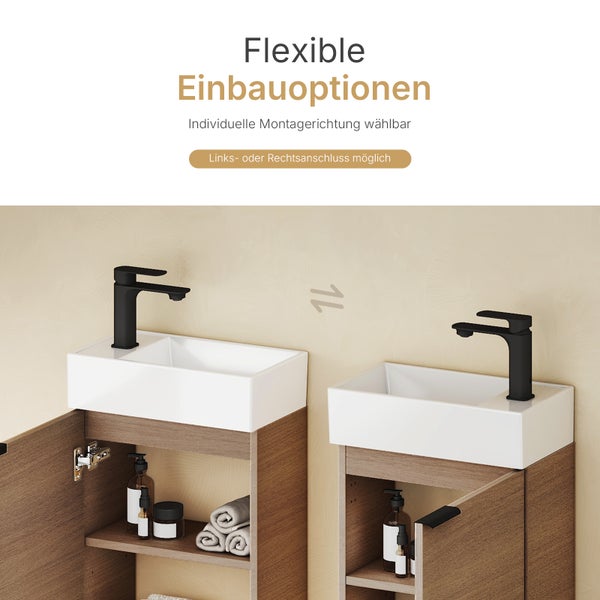 Waschtischkombination mit flexiblen Einbauoptionen und individueller Montageausrichtung