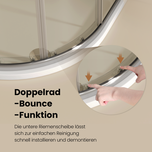 EMKE Duschkabine Viertelkreis 90x90 cm, 195 cm Höhe, 5 mm ESG, Doppelrollen mit Absenkfunktion, Schnellmontage, für Badezimmer