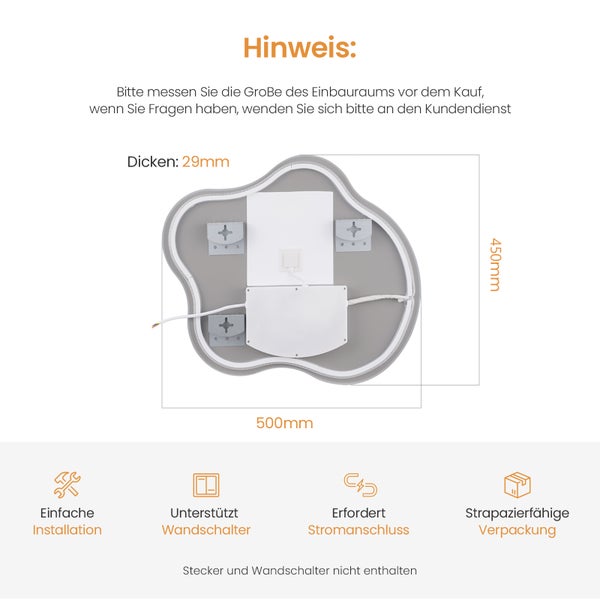 EMKE LED Badspiegel 50 x 45 cm, asymmetrisches Design, Hintergrundbeleuchtung, 3 Farbtemperaturen, dimmbar, Anti-Beschlag, rostfreier Spiegel, flexibel montierbar, IP44, für Badezimmer & Schlafzimmer geeignet