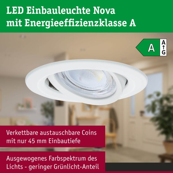 LED Einbauleuchte Nova Coin Einzelleuchte rund 84mm 50° 2,8W 505lm 230V 4000K Weiß matt