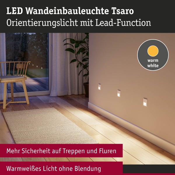 LED Wandeinbauleuchte Tsaro eckig 80x36mm 1W 80lm 230V 2700K Weiß matt