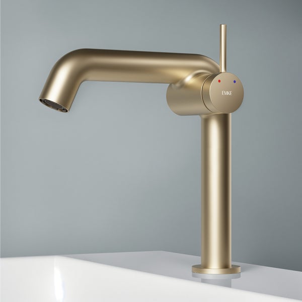 EMKE  Waschtischarmatur für Aufsatzwaschbecken Champagnergold, 222x200x76 mm, Einhebelmischer mit Warm- & Kaltwasser, wassersparend & pflegeleicht, G3/10,  einfache Montage, für Bad & Küche geeignet