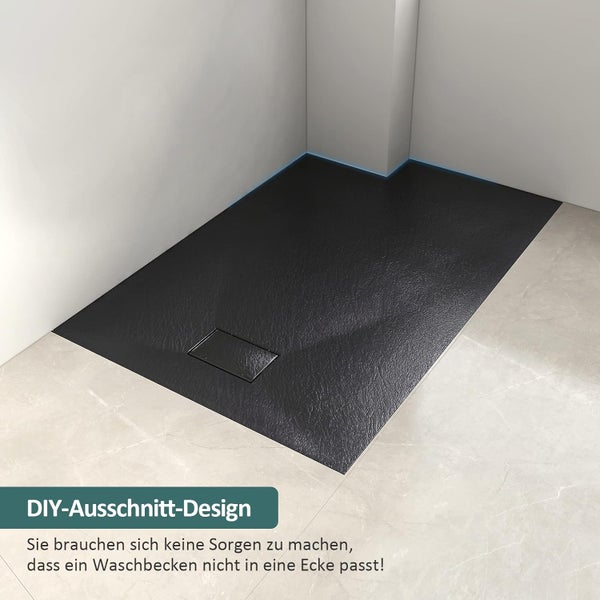 EMKE Duschwanne 140x90cm Flach, Rechteckig, Anti-Rutsch, Zuschneidbare SMC Duschtasse, Schwarz