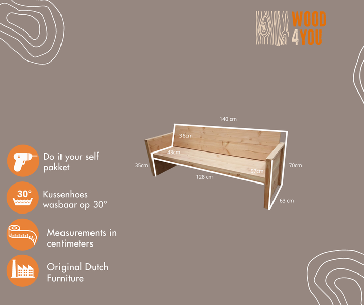 Wood4you - Gartenbank - Bausatz zum Selbermachen 140Lx72Hx63T