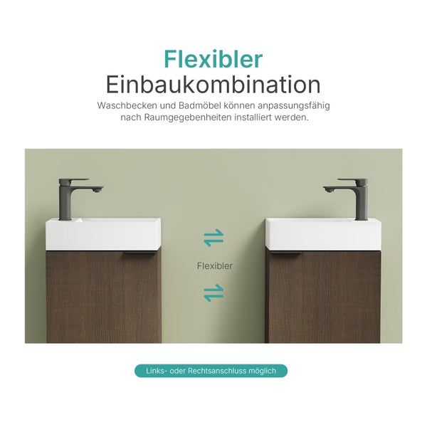 EMKE Waschtisch-Set 41,7 × 24 × 64,6 cm (B×T×H), mit Soft-Close-Funktion, Ablageboden, reversibel, Räuchereiche, für Badezimmer