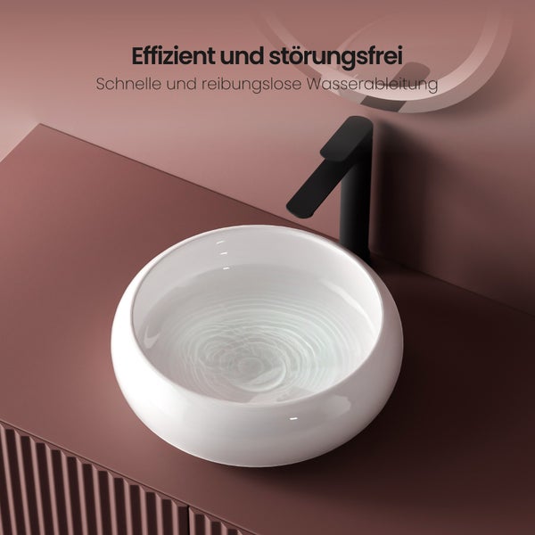 EMKE Aufsatzwaschbecken Ø36 cm, Keramik, Glänzend Weiß, Rund, Design Waschtisch für Bad & Gäste-WC, Pflegeleicht, Feuchtigkeitsbeständig, Höhe 12 cm