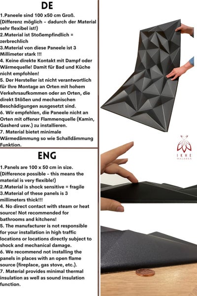 Polystyrol XPS Styropor 3D Paneelen Deckenpaneelen Dekoren 100x50cm 3mm stärke Brillant Schwarz