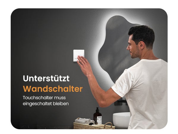 EMKE LED-Badspiegel, Rahmenloser Spiegel mit Beleuchtung,  Asymmetrischer LED Badspiegel mit Anti-Beschlag, 50 x 45 cm, Kaltweißes/Neutrales/Warmweißes Licht