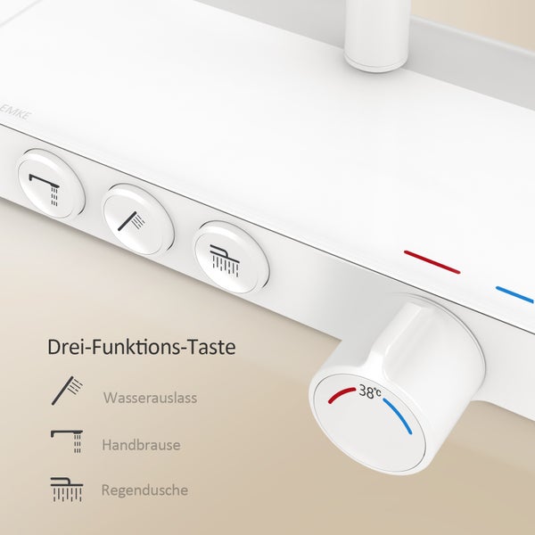 EMKE Duschsystem mit Thermostat Glasablage, Handbrause, 3 Strahlart(en), 45cm Thermostatische Platte,Regendusche mit Armatur