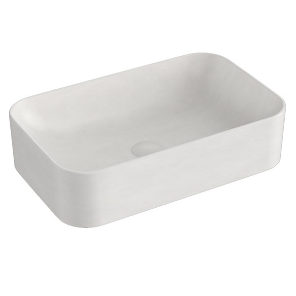EMKE Aufsatzwaschbecken 605x380 mm, Mattweiß, Eckig, Keramik Waschtisch, Handwaschbecken für Bad & Gäste-WC, Höhe 150 mm