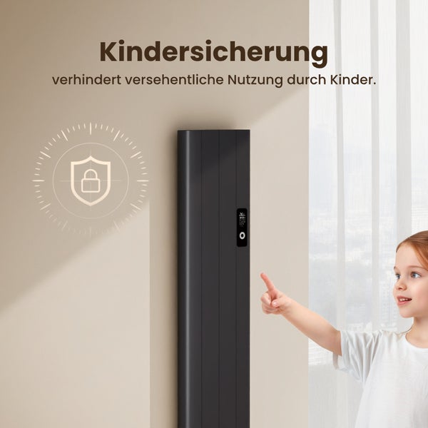 EMKE Elektro-Heizkörper 1000W Flachheizkörper Aluminium Wandmontierbar, LCD-Display Timing-Funktion Elektroheizung Überhitzungsschutz Anthrazit