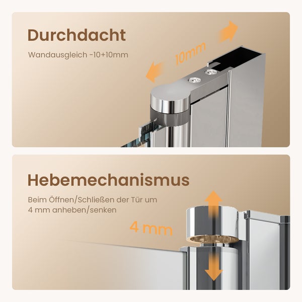 EMKE Eckdusche Duschkabine Eckeinstieg Pendeltür 75 x 90 cm, Duschabtrennung Schwingtür, 6mm ESG Glas, 195 cm