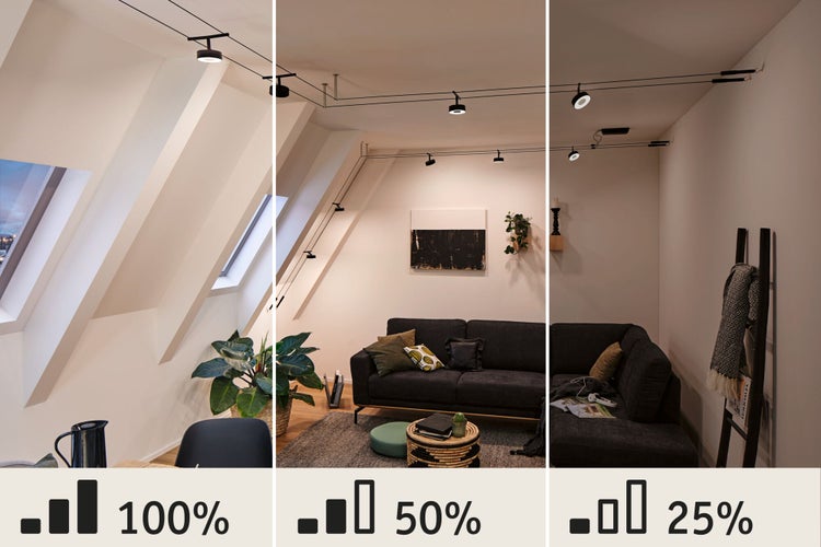 Beleuchtungsszenarien mit unterschiedlicher Helligkeit durch ein Schienensystem