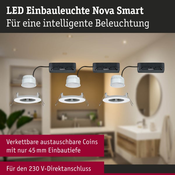 LED Einbauleuchte Nova Coin IP44 rund 78mm Tunable White 3x6W 3x530lm 230V Weiß matt Aluminium