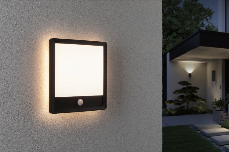 LED Außenpanel Lamina Backlight Dämmerungsgesteuerter Bewegungsmelder (IR) seewasserresistent IP44 eckig 250x47mm 3000K 14,5W 950lm 230V Schwarz Kunststoff