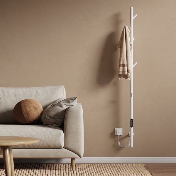 EMKE Elektrischer Handtuchheizkörper 150 cm, Baumförmig Vertikal, 100 W, LCD-Touch, Thermostat & Timer, WiFi, Weiß, für Badezimmer