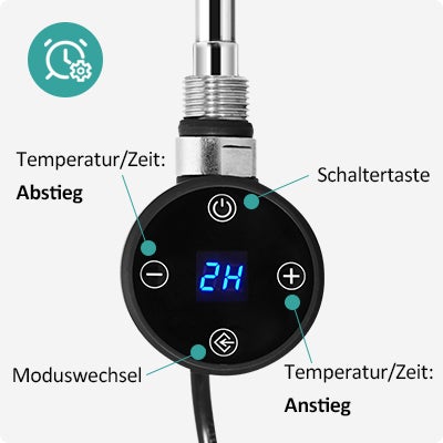 EMKE Heizstab Badheizkörper 300W mit Thermostat & LCD Display, Edelstahl, IP44, Timer & Schlafmodus, Schwarz, 380×60×40 mm