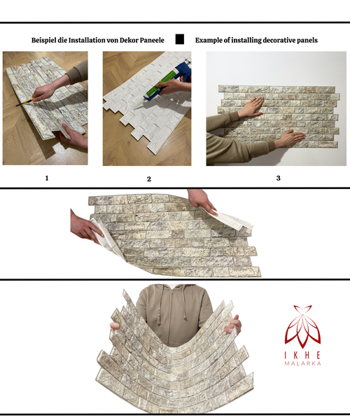 0,43m² 3D PVC Kunststoff Verkleidung Paneele Steinoptik Wandpaneele Wandverkleidung Decke Deckenpaneele Fliesen Imitat (Brick Stone Beige)