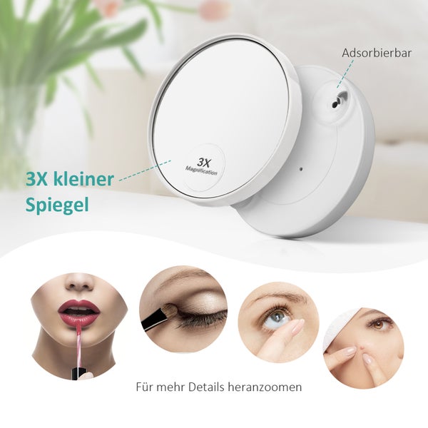 EMKE Kosmetikspiegel mit Beleuchtung, 3 Lichtfarben und 3X Fach Vergrößerungsspiegel Schminkspiegel mit licht-180° Drehbar USB Wiederaufladbar, Makeup Spiegel mit Vergrößerung