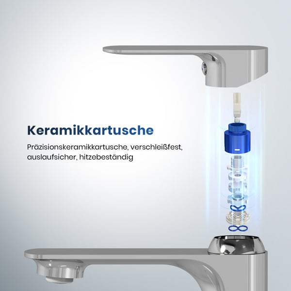 EMKE Badezimmerarmatur, Waschtischmischer, Haushaltswasserhahn, Waschtischarmatur für Aufsatzwaschbecken, Kurz Waschtischarmatur Messing Mischbatterie, Chrom, L166 x H 152mm