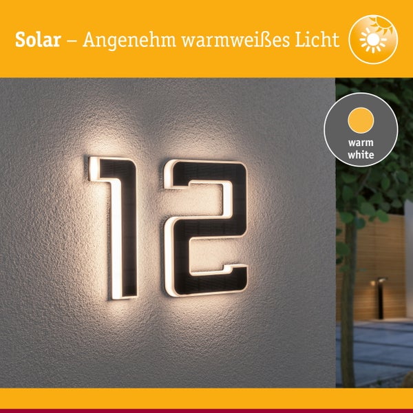 Set Solar LED Hausnummernleuchte inkl. wechselbarer Akku Nummer 12 3000K 2x6lm 2x0,2W Schwarz