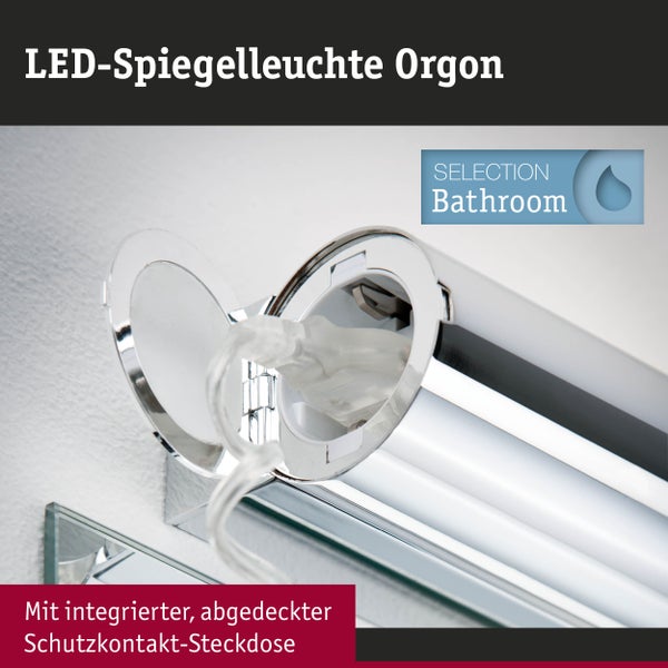 Selection Bathroom LED Spiegelleuchte Orgon Steckdose IP44 3000K 570lm 230V 7,5W Chrom