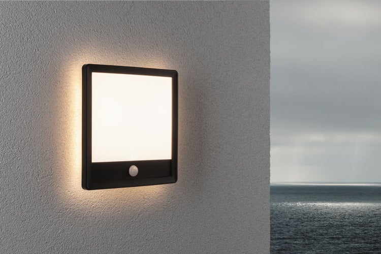 LED Außenpanel Lamina Backlight Dämmerungsgesteuerter Bewegungsmelder (IR) seewasserresistent IP44 eckig 250x47mm 3000K 14,5W 950lm 230V Schwarz Kunststoff