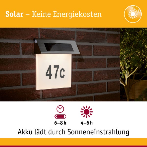 Solar LED Hausnummernleuchte Special Line IP44 3000K Edelstahl, Weiß
