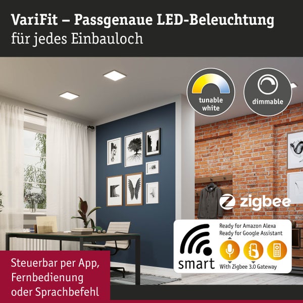 VariFit LED Einbaupanel Smart Home Zigbee 3.0 Areo IP44 eckig 230x230mm 16W 1400lm Tunable White Schwarz dimmbar