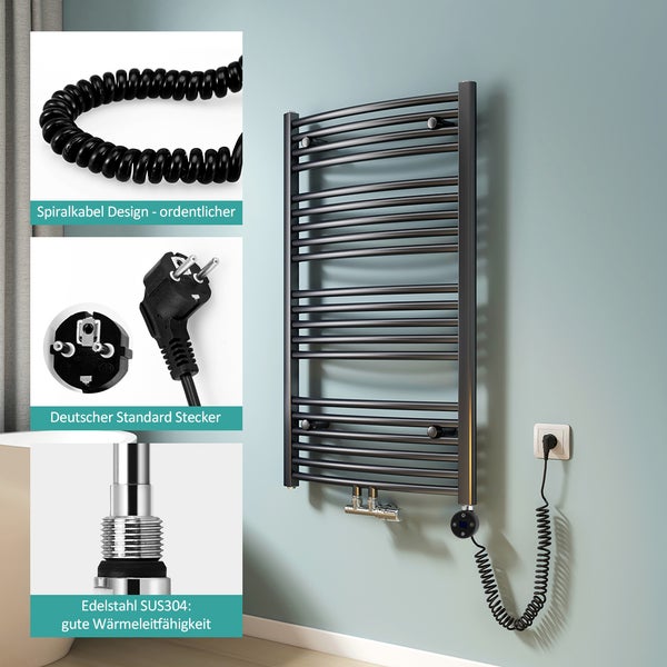 EMKE Heizstab Schwarz 1200W mit Temperaturanzeige & Timer 2 Stück, mechanische Tasten, Stromausfall-Memory, G1/2, 820×60×40 mm, IP44, geeignet für elektrische Heizkörper
