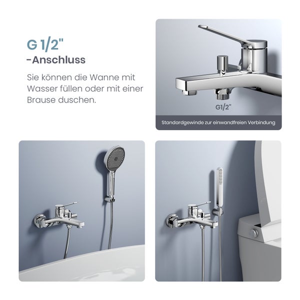 Aufputz-Badewannenarmatur mit G1/2 Zoll Anschluss und Brausegarnitur