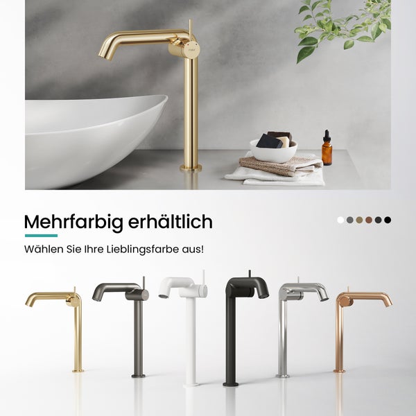 EMKE Einhebel-Waschtischarmatur, Badarmaturen, Waschbecken Armatur - Schweizer Design，G3/8, Wassersparend, Korrosionsschutz, Warm- & Kaltwasser, Bleifreies Messing,332x220x76mm,Champagnergold