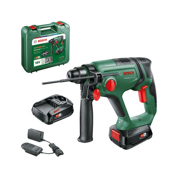 Bosch Akku Bohrhammer UniversalHammer 18 Volt inklusive Ladegerät, Akku und Werkzeugkoffer.