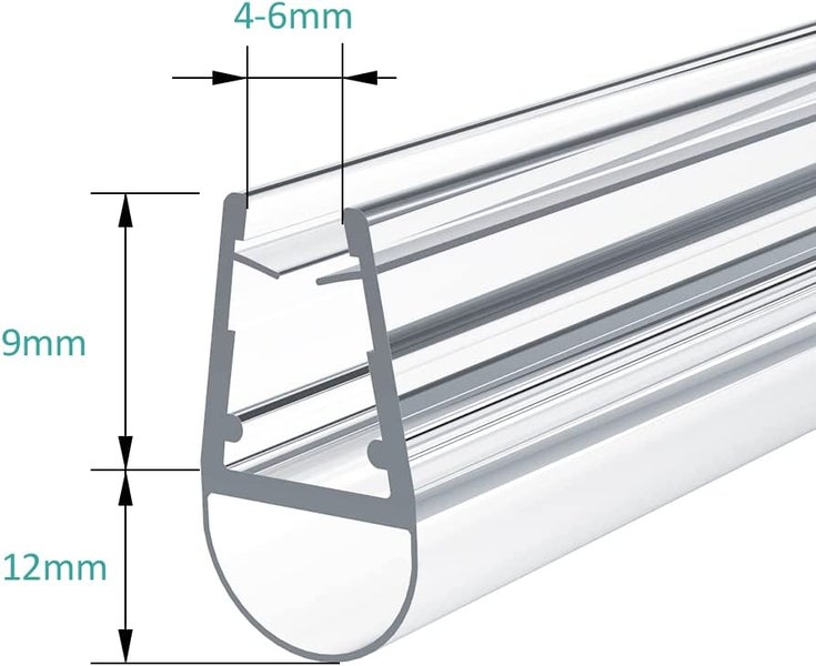 Duschdichtung für 4 bis 6 Millimeter Glasstärke mit einer Profilhöhe von 9 Millimeter und einer Dichtungslippe von 12 Millimeter.