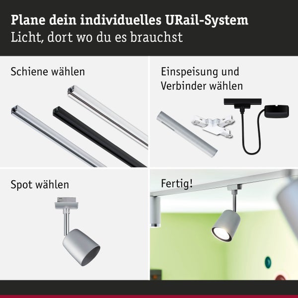 URail Schienenspot Cover Starterset GU10 max. 10W dimmbar 230V Chrom matt, Chrom