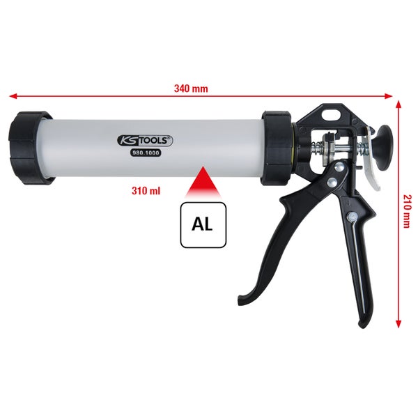 Kartuschenpistole mit einer Größe von 310 ml und einer Länge von 340 mm