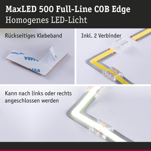 MaxLED 500 Full-Line COB Edge LED-Licht mit rückseitigem Klebeband und Verbindern.